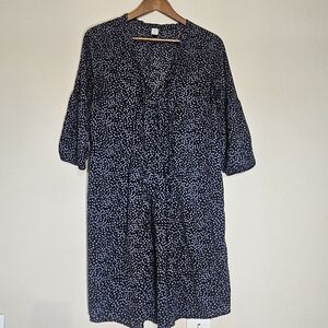 Old Navy Dress Womens Small Black Grey Polka Dot Pleated Front Comfy Winter